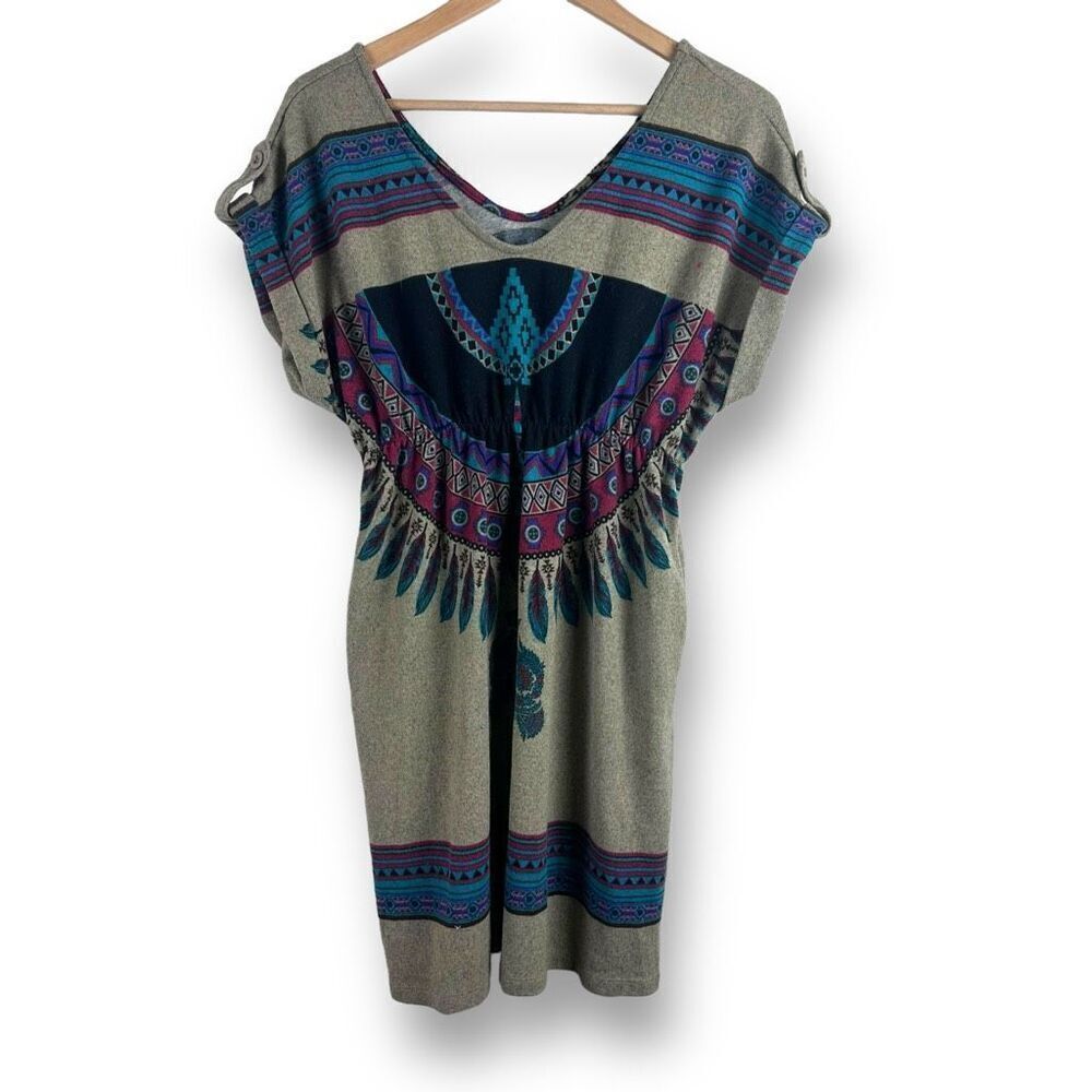 Forever 21 Womens L Dolman Sleeve‎ Mini Dress Colorful Southwestern Desert Print